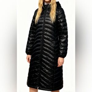 OLD NAVY Black Long Quilted Hooded Puffer Coat Sz  XS Lightweight Winter Warmth